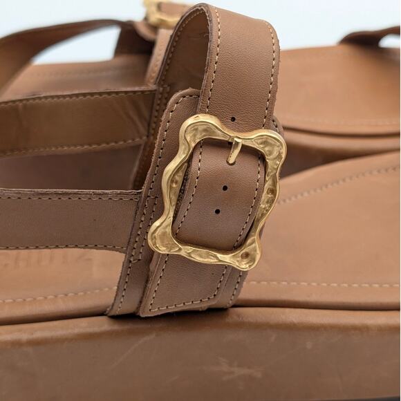 Schutz Wavy Ankle Strap Platform Sandals Women's Leather Brown Size US10.5B EU41 - Picture 6 of 11